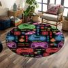 Neon Gaming Icons Pattern Print Round Rug, Living Room, Bedroom, Playroom Carpet, Non Slip Floor Mat, Gift