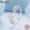 BAMOER Nou inel din argint 925 în stil coreean cu frunze delicate deschise pentru femei 2 culori inel simplu bijuterii fine cadou de nuntă