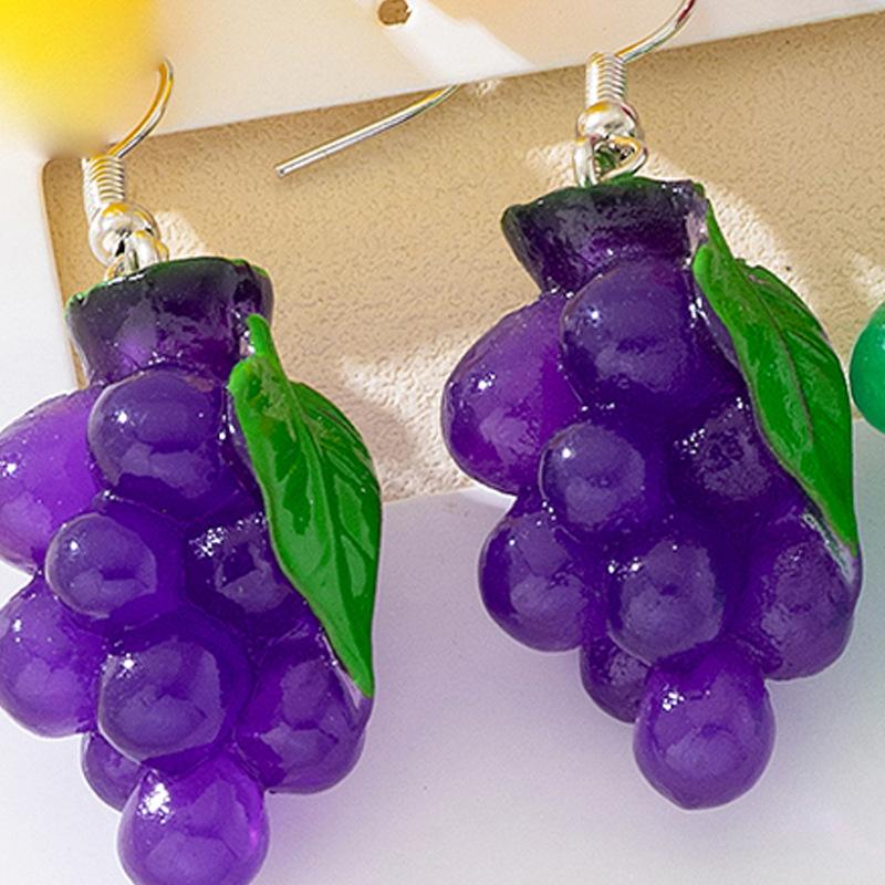 1 Pair of Simulated Three-dimensional Fruit Earrings, Earrings, Lemon Dragon Fruit Grape Qingti, Cute Vacation for Friends