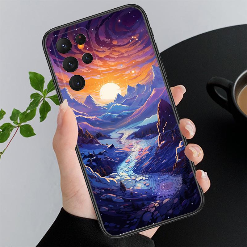 Landscape Moon Night River Mountains Art Phone Case For Samsung S26 S25 S24 S23 S22 Ultra S23 S22 S25 Plus S24 FE S26Edge