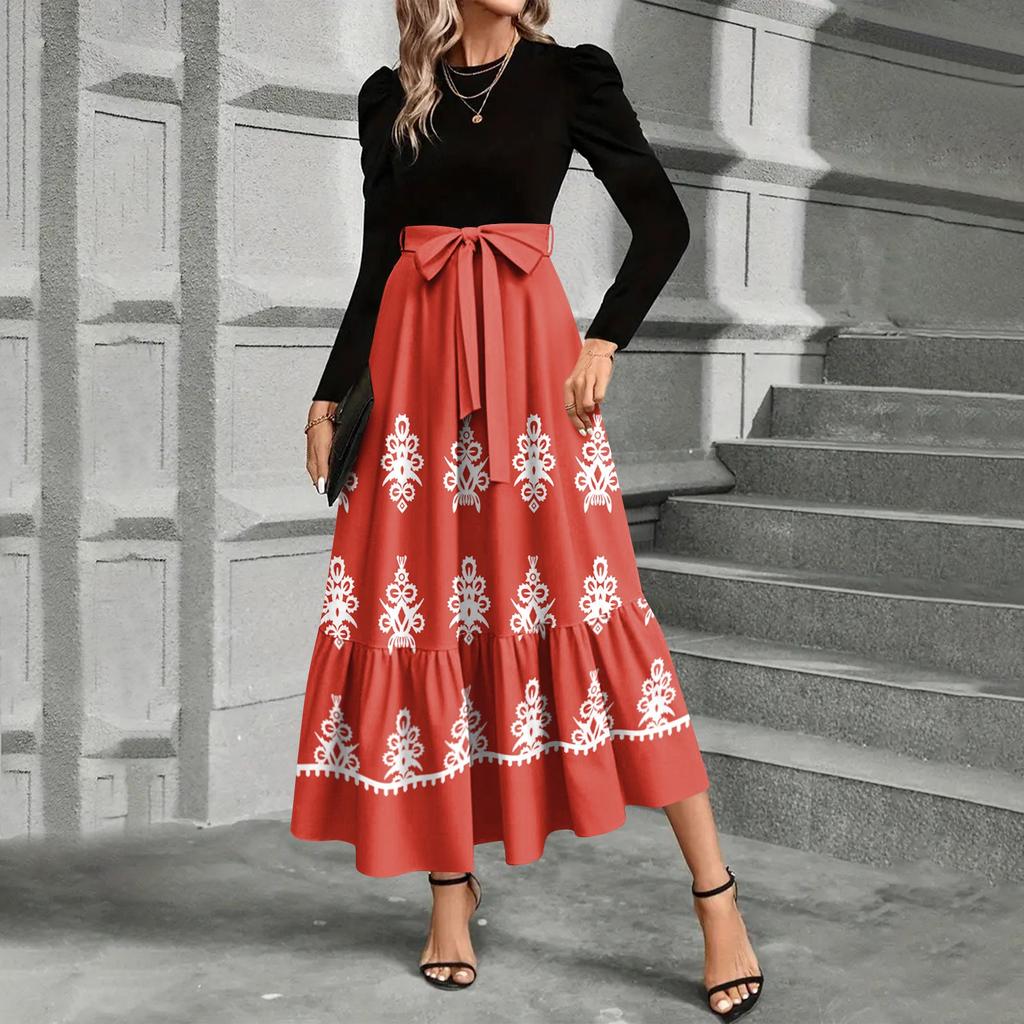 Dámské módní a elegantní šaty s květinovým potiskem s vysokým pasem