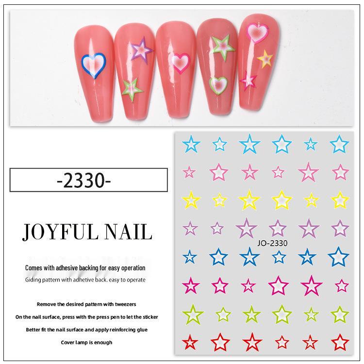 Trendy Gradient Heart & Star Nail Art Stickers - Cute Five-Pointed Star Design for Beautiful Nails