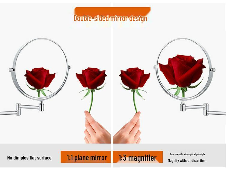 Dual-Sided Retractable Wall-Mounted Makeup Mirror - Self-Adhesive, No Drilling Required