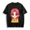 Trendy Pink-haired Cartoon Character Print Casual Top Unisex Loose Fit Daily Commute Long-sleeve T-shirt Pure Cotton T-shirt