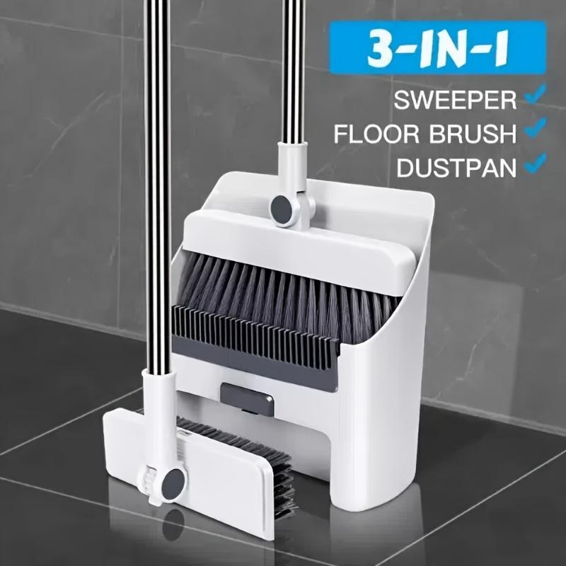 Durable Broom And Dustpan Set Non-Stick Hair Design Heavy Duty Cleaning Tools For Home Floor Kitchen Multi-Surface Use With Thickened Handle