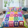 Kids Alphabet Duvet Cover Set Polyester Digital Pattern Bedding Twin Size Hand Painted Educational Quilt Cover