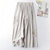 Women's Summer Cotton Wide Leg Pants Loose Vintage Elastic Waist Straight Leg Embroidered Pants Casual Pants