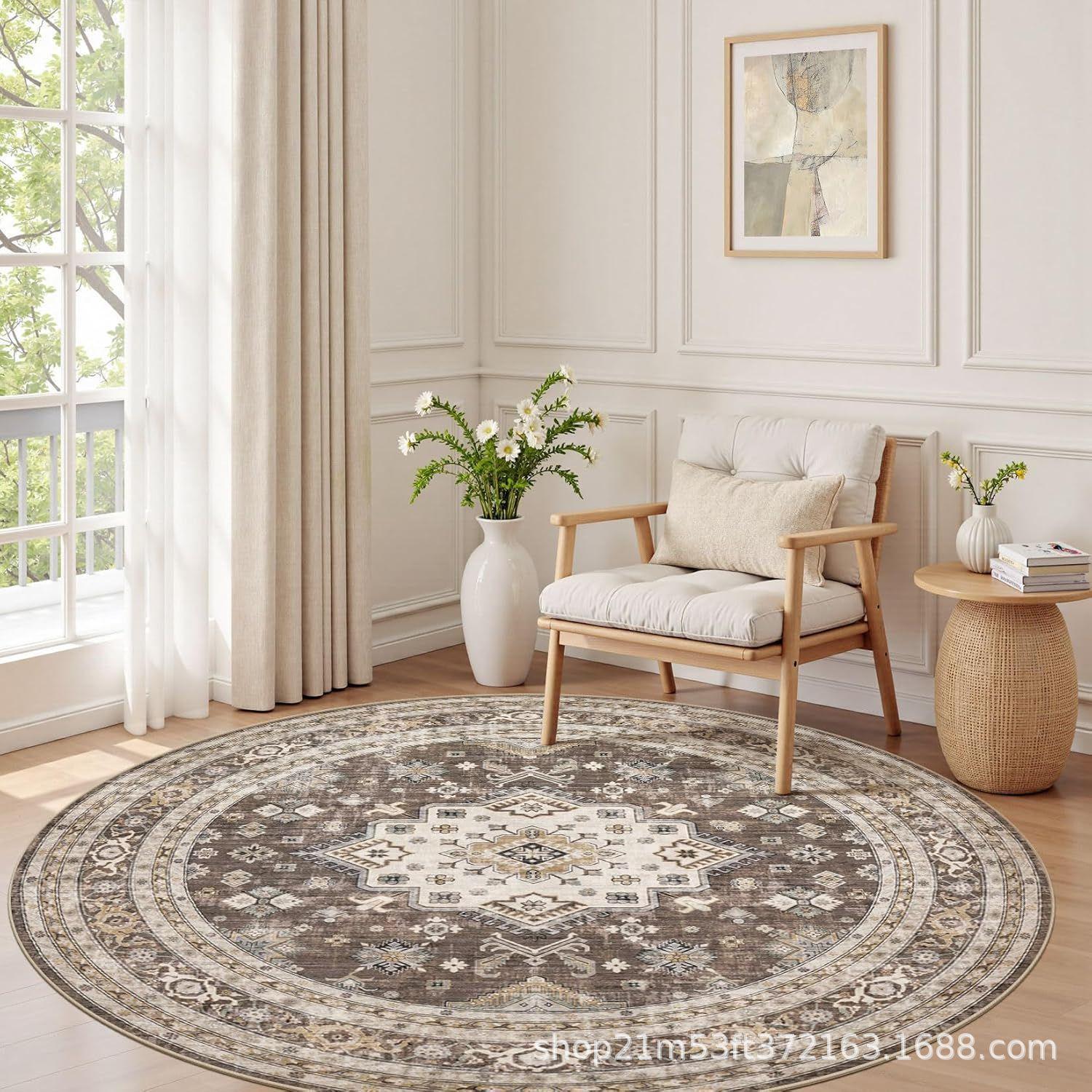Persian Style Round Carpet & Cushion for Study, B&B, Hotel, Coffee Table Diameter 60cm