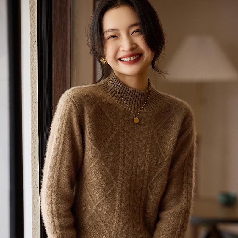 Women's Cashmere Sweater Qinghe Cashmere 30% Cashmere 70% Wool Autumn and Winter Pullover Warm and Fashionable