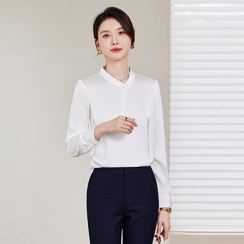 KASEYE Damen Langarm Bluse mit Stehkragen, Professionell