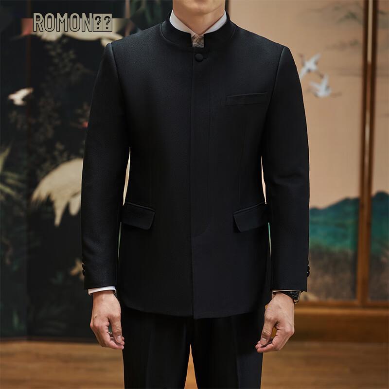 ROMON Мужской черный формальный костюм в китайском стиле 3XL (155-170 lbs)