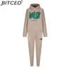 BITCED Women's Spring/Autumn/Winter Sweatshirt Set Foam-Printed Fashion Sports Long-Sleeved Hooded Sweatshirt