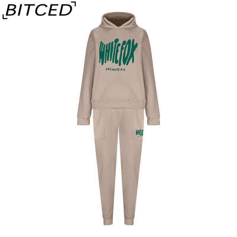 BITCED Women's Spring/Autumn/Winter Sweatshirt Set Foam-Printed Fashion Sports Long-Sleeved Hooded Sweatshirt
