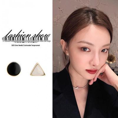 Chic Asymmetrical Geometric Ear Studs: Trendy Summer Earrings for Women - Small Triangle and Round Design