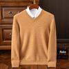 Men's Round Neck Pure Wool Pullover Sweater – Solid Color Knit Base Layer