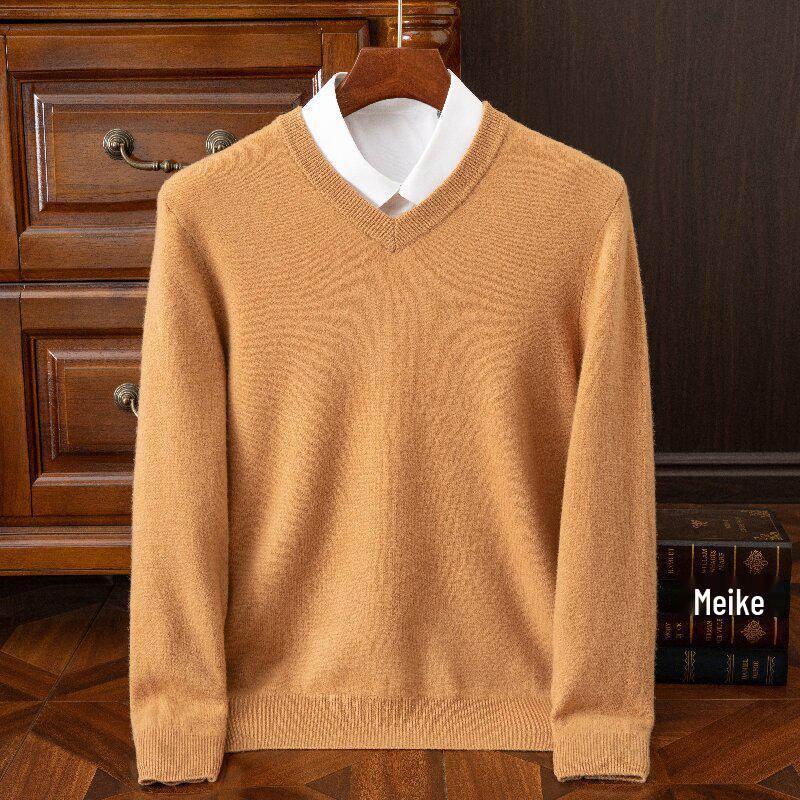 Men's Round Neck Pure Wool Pullover Sweater – Solid Color Knit Base Layer