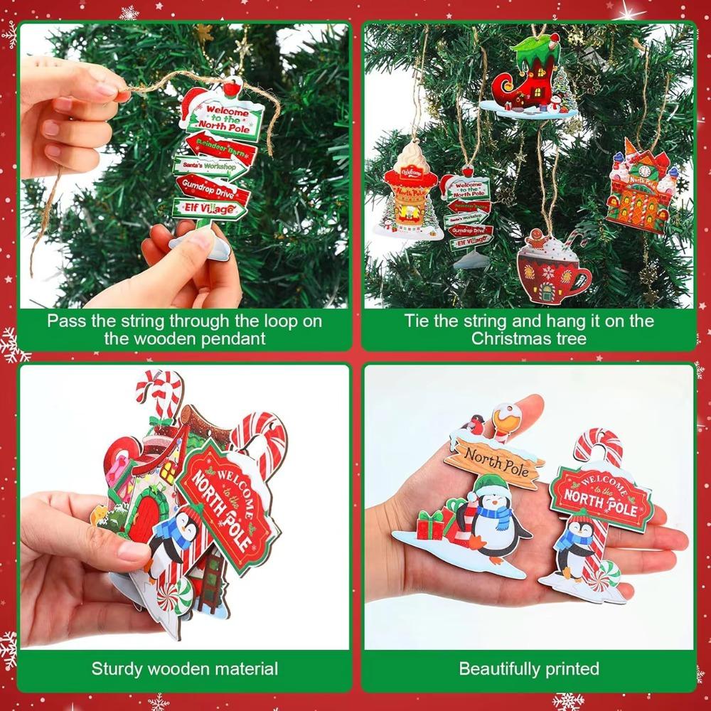 12Pcs Christmas Wooden Pendants Gingerbread Man Santa Claus Xmas Tree Hanging Ornaments Home Party Christmas Decor New Year Gift