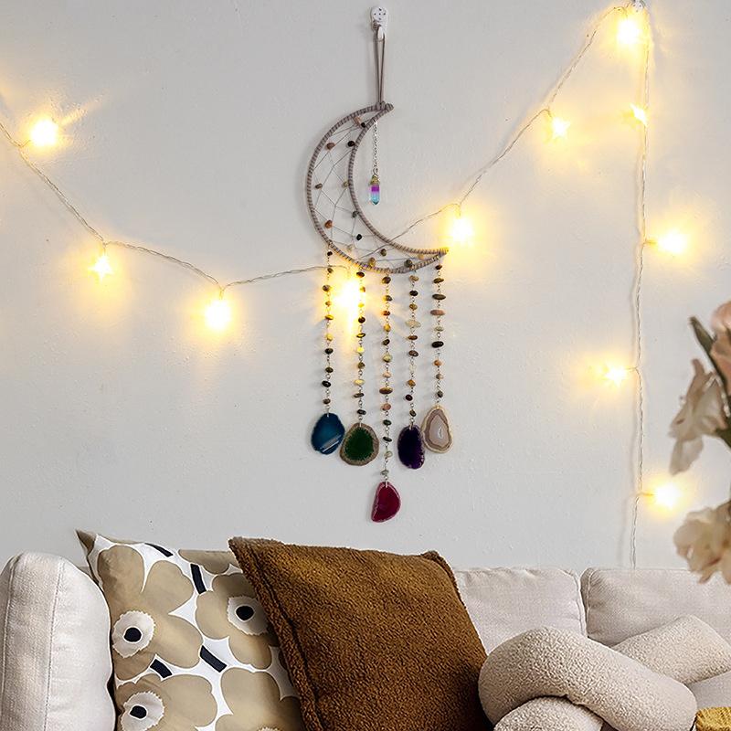 Кристалл Розовый Кварц Дерево Жизни Луна Подвесное Украшение для Комнаты Натуральный Драгоценный Камень 7 Чакр Агат Цитрин Каллаит Ловец Солнца Декор