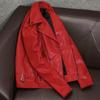 New Genuine Sheepskin Leather Jacket Men Slim Fit Korean Style Red Biker Coat
