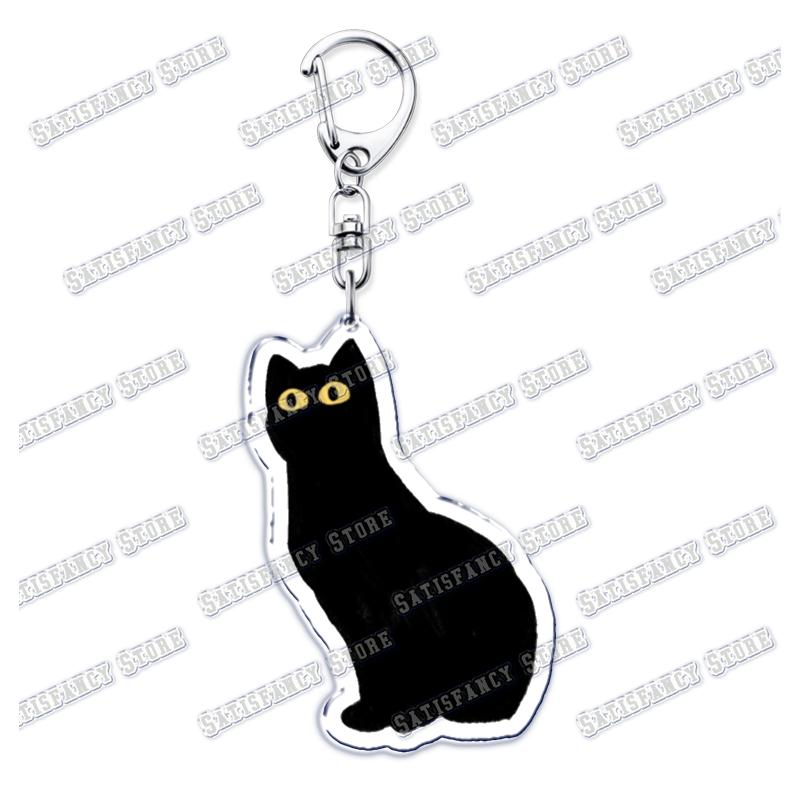Cute Kawaii Little Black Cat Acrylic Keychains Funny Pet Kitty Keyring for Accessories Bag Pendant Key Chain Jewelry Fans Gifts