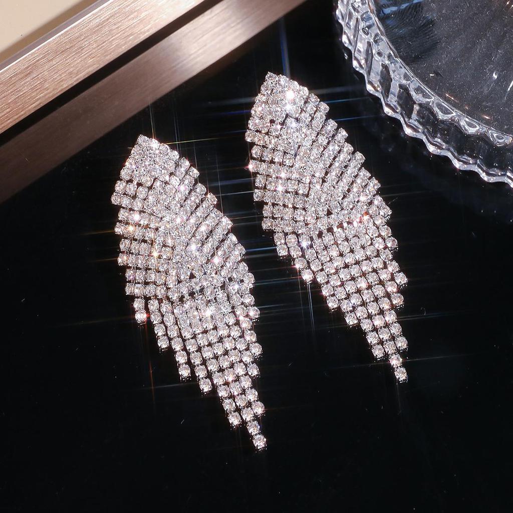 European & American Rhinestone Tassel Drop Earrings: High-End Fashion Diamond Inlaid Jewelry