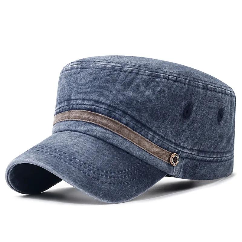 Washed Hat Distressed Cotton Flat Top Hat Cotton Breathable Button Cap, Young And Middle-Aged Dad Outdoor Sun Hat