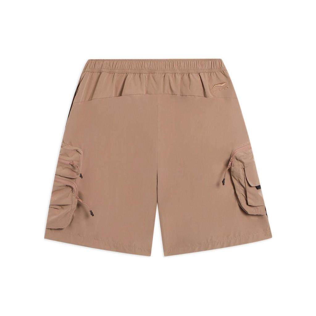 Li-Ning Sports Fashion Series Solid Color Multi-Pocket Elastic Waist Woven Shorts Men Bottoms Gingerbread-Brown AKSSA35-2