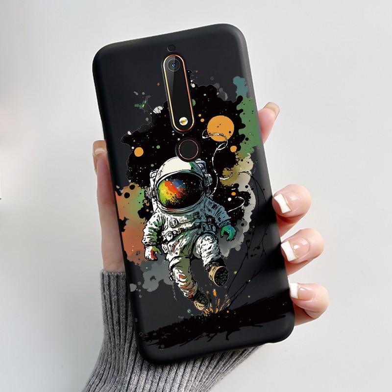 Custodia Per Nokia 6.1 6.1 Plus Custodia Antiurto Estetica Moda Cartone Animato Gatto Carino Nera Gomma Silicone Morbida Cover Bumper Alloggiamento
