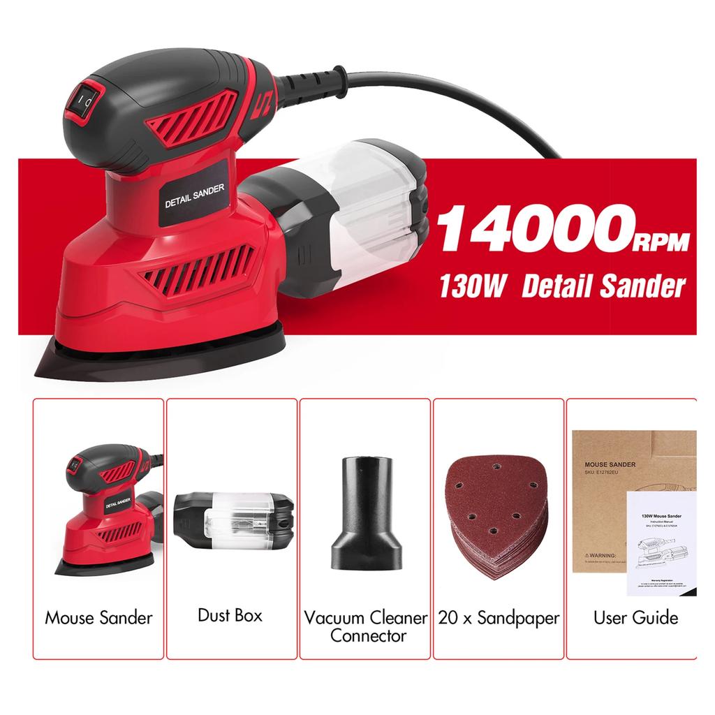 Detail Sander 14000RPM Compact Electric Sander 20Pcs Sandpapers Dust Collection Port Connected with the Vacuum Cleaner