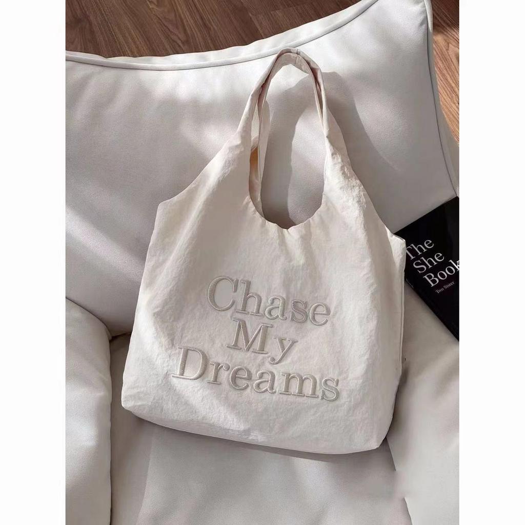 Bolsa Tote de Lona Bordada em Nylon Feminina 2025 - Bolsa de Ombro Único para Compras e Uso Diário