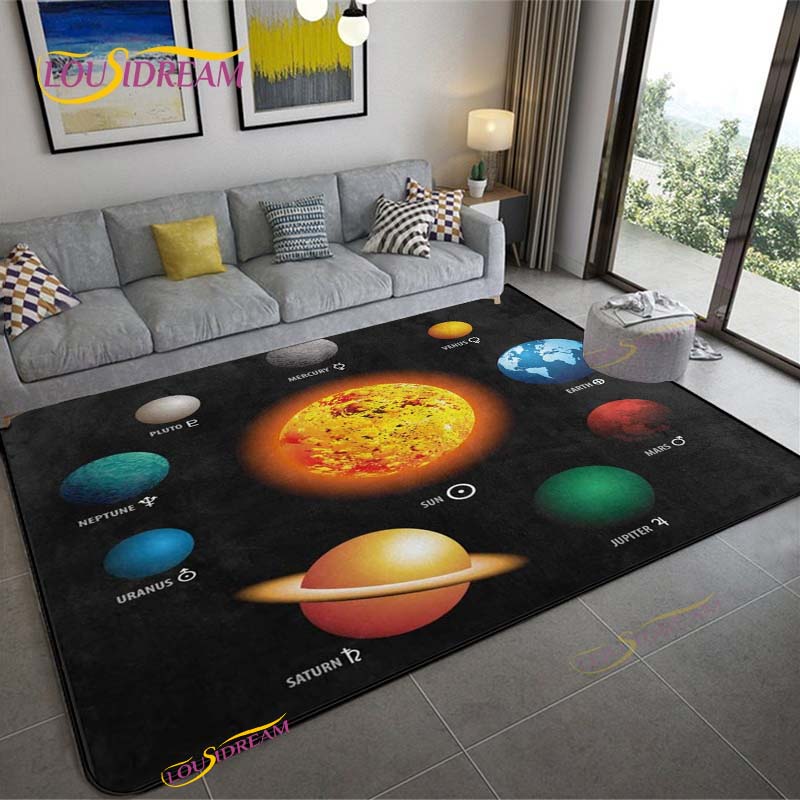 Cartoon Space Universe Planet Carpet for Living Room Bedroom Sofa Area Rug Kitchen Door Un-slip Floor Mat Alfombra Birthday gift