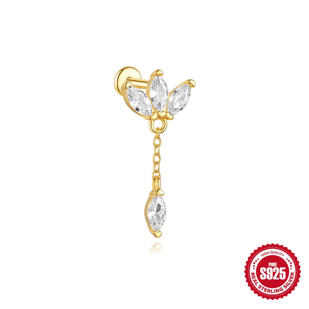 Décoration Trémelle S925 Boucles d'oreilles à tige piercing à fond plat en argent sterling simple tempérament pour femmes avec petits zircons Boucles d'oreilles tempérament pendant