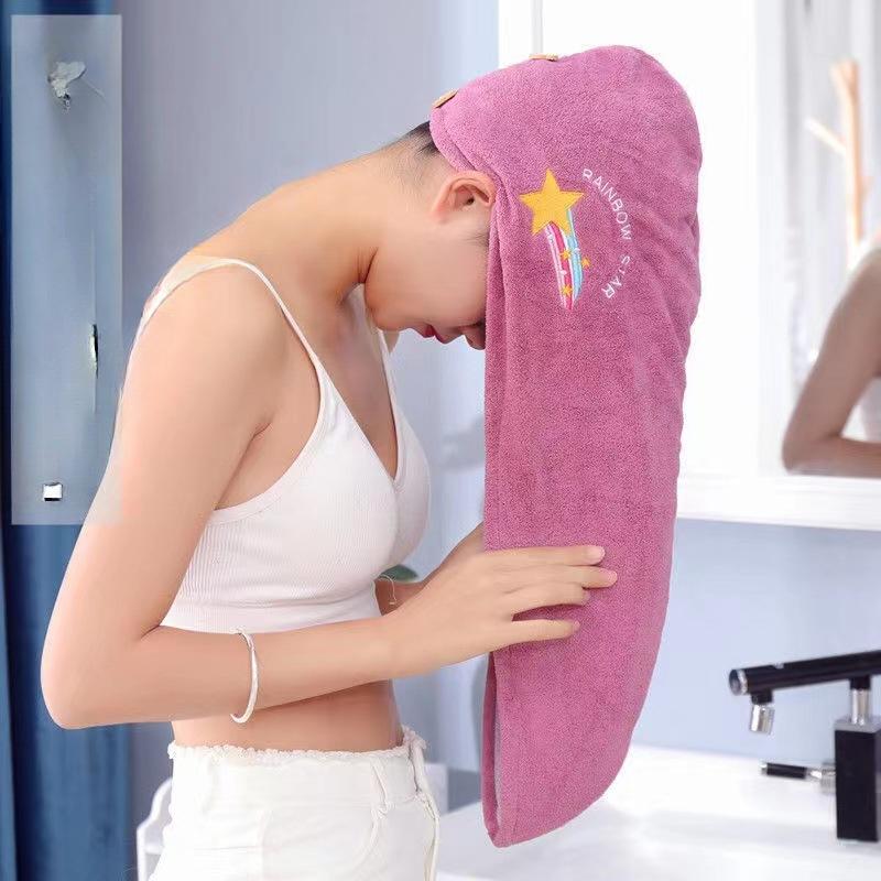 Coral Wool Thickened Hair Cap Cartoon Embroidery Absorbent Triangle Cap Women's Shower Cap Absorbent Hair Towel