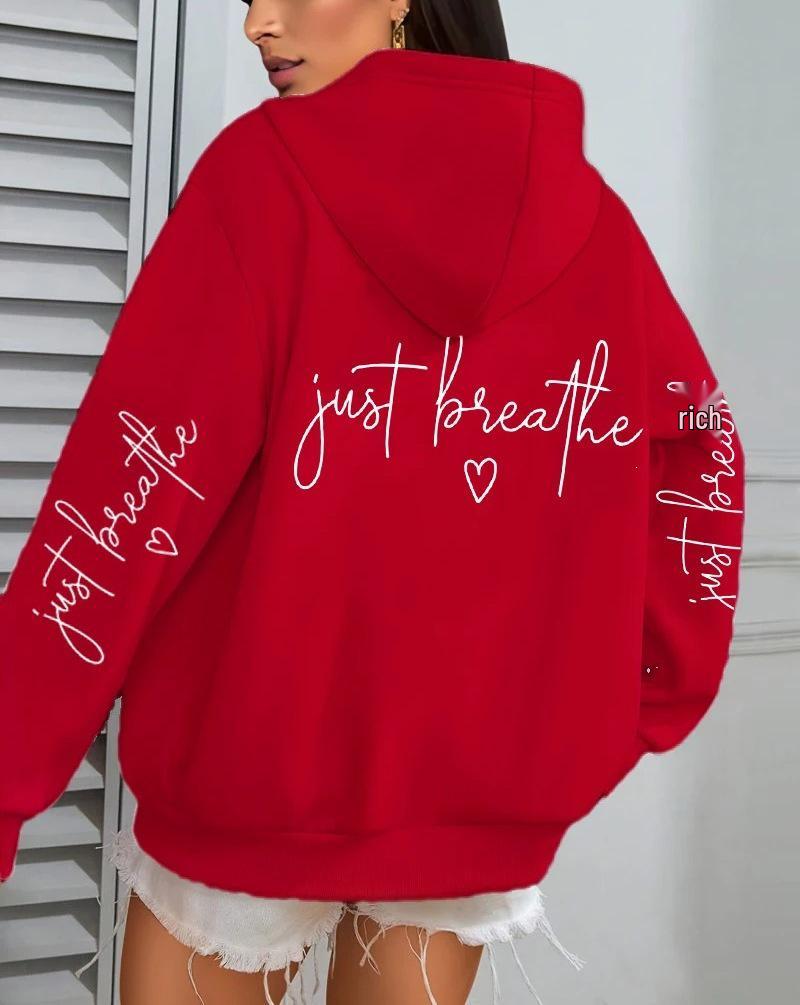 Just Breathe Love Women's Casual Fleece Hoodie with Pockets