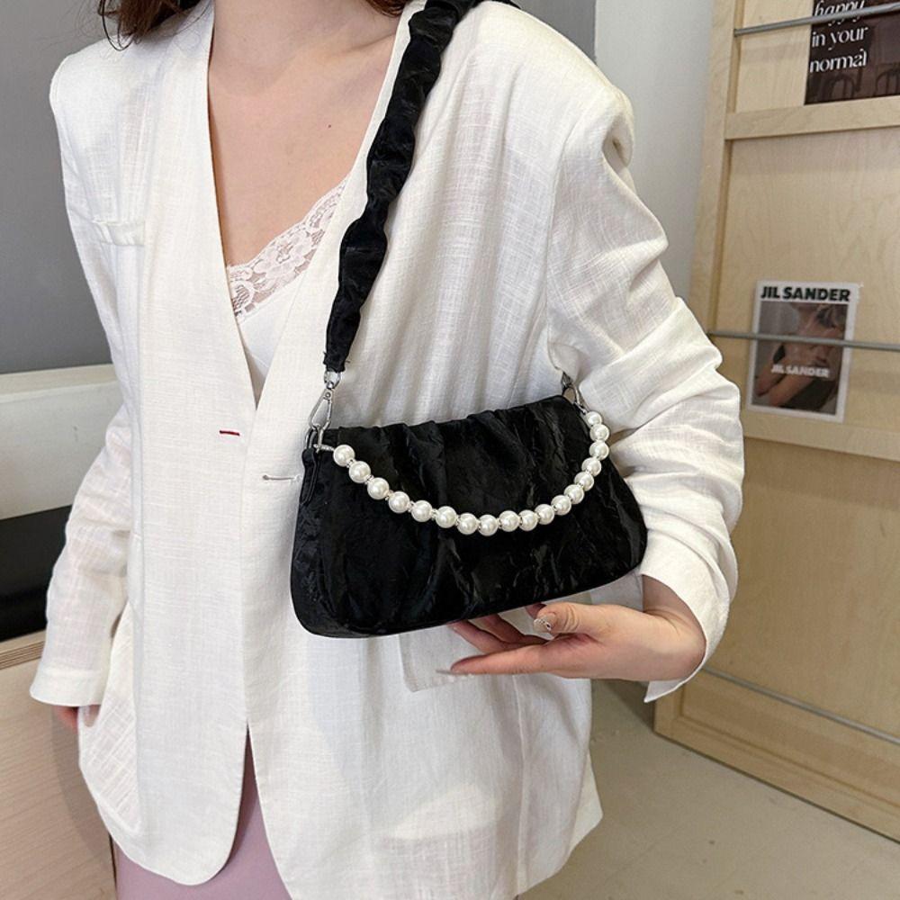 

Pearl Chain Handbag Folds Crossbody Bag Fashion Armpit Bag