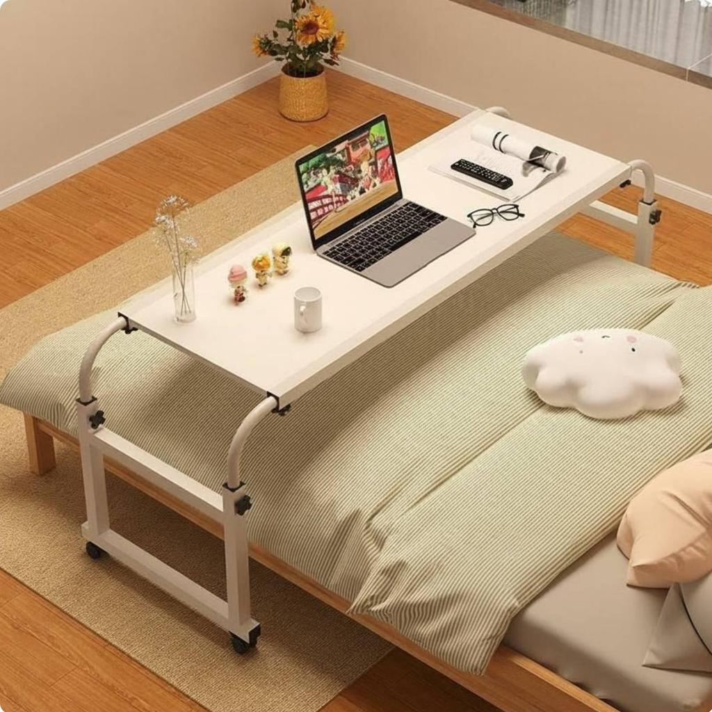 Mobile Bedside Workstation Desk Adjustable Height Overbed Table with Secure
