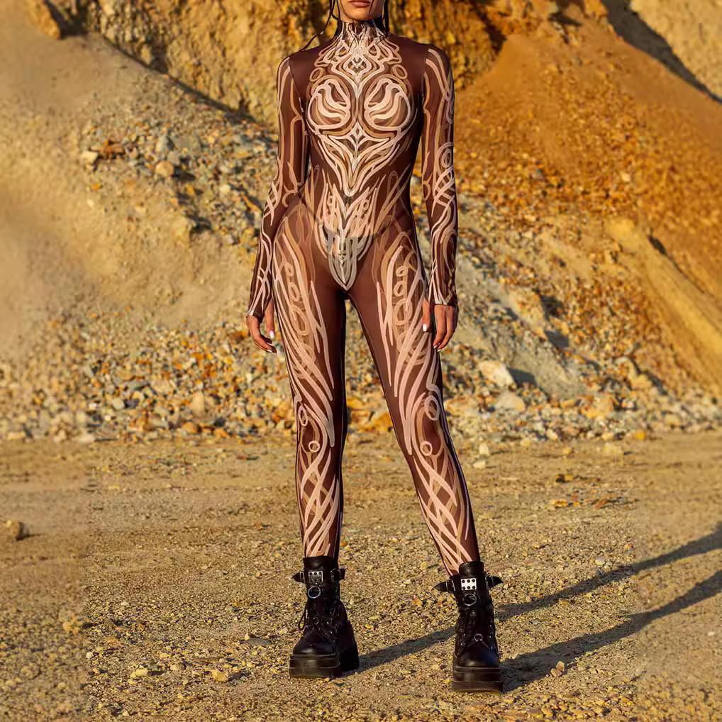 Halloween Adults 3d Printed Bodysuit With Spandex Blend For Cosplay And Street Style