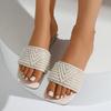 Fashion 2025 NEW Style Beaded Leather Women'S Flat Slide Sandals Square Headed Summer Sandals Beach Slippers Pearl Decoration