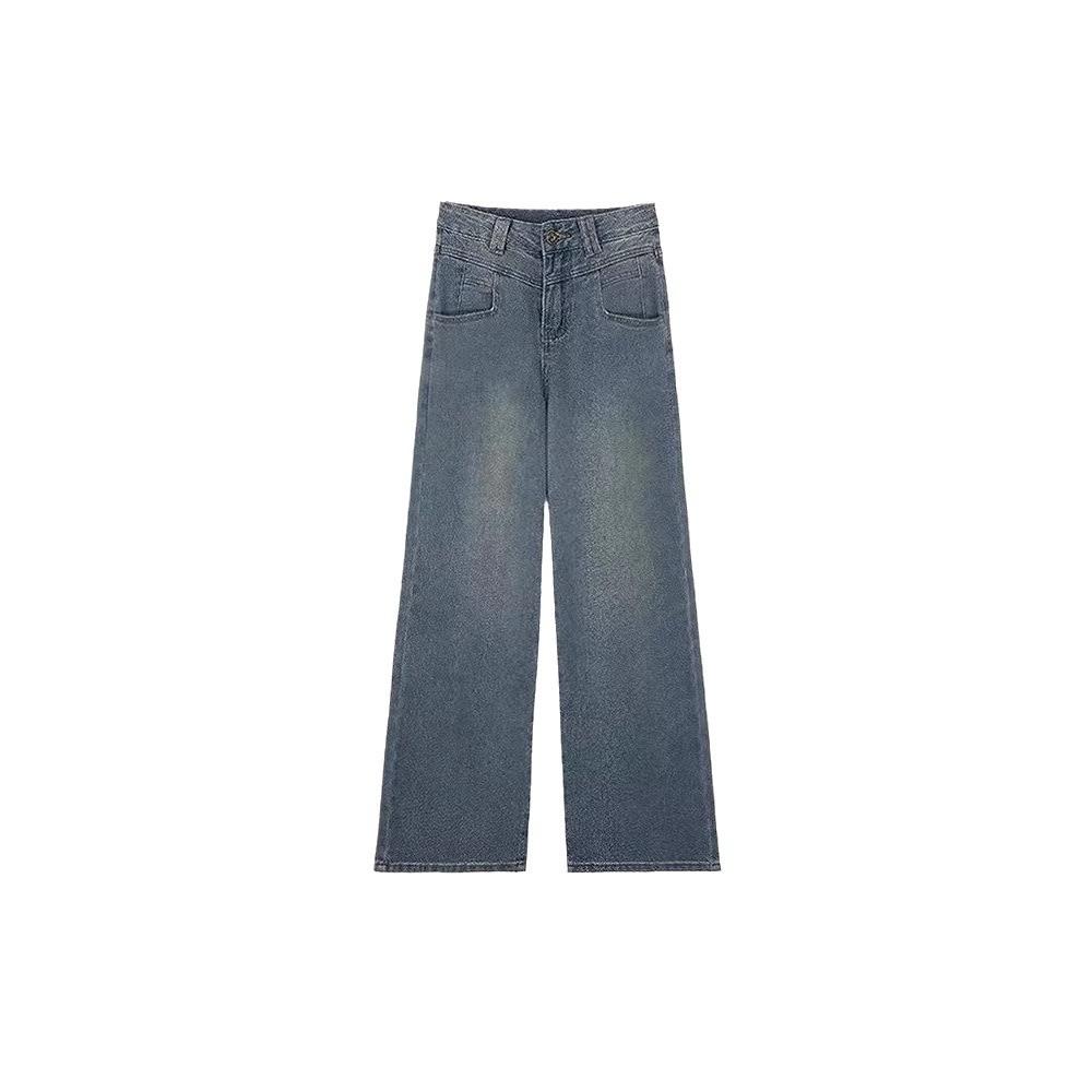 Women's 2024 High-Waisted Fleece-Lined Wide-Leg Jeans: Autumn & Winter Loose, Slimming, and Versatile Straight-Leg Pants.