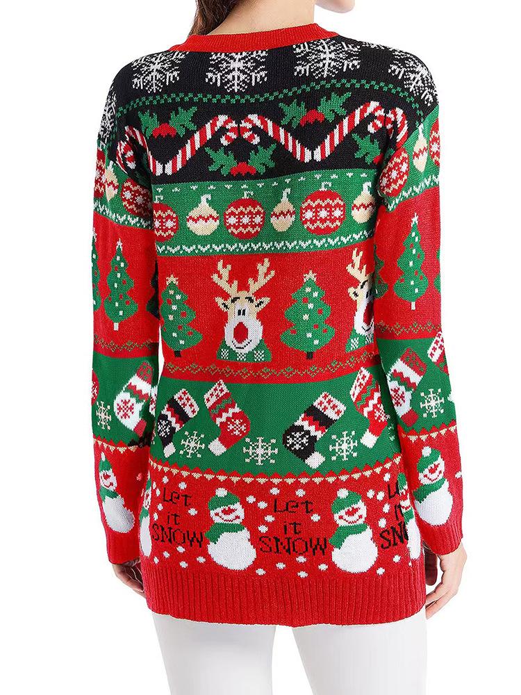 2025 Autumn/Winter Women's Long Sleeve Knit Cardigan – Casual European & American Style Christmas Sweater Coat