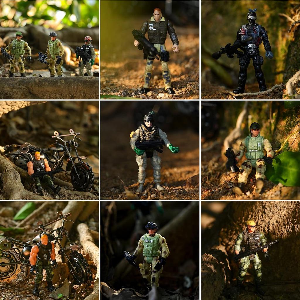 18 Pcs Special Forces Army Men Soldier Combat Movable Action Figures Army Guys Plastic Toy Soldiers Playsets Military Toy Men with Military Weapons