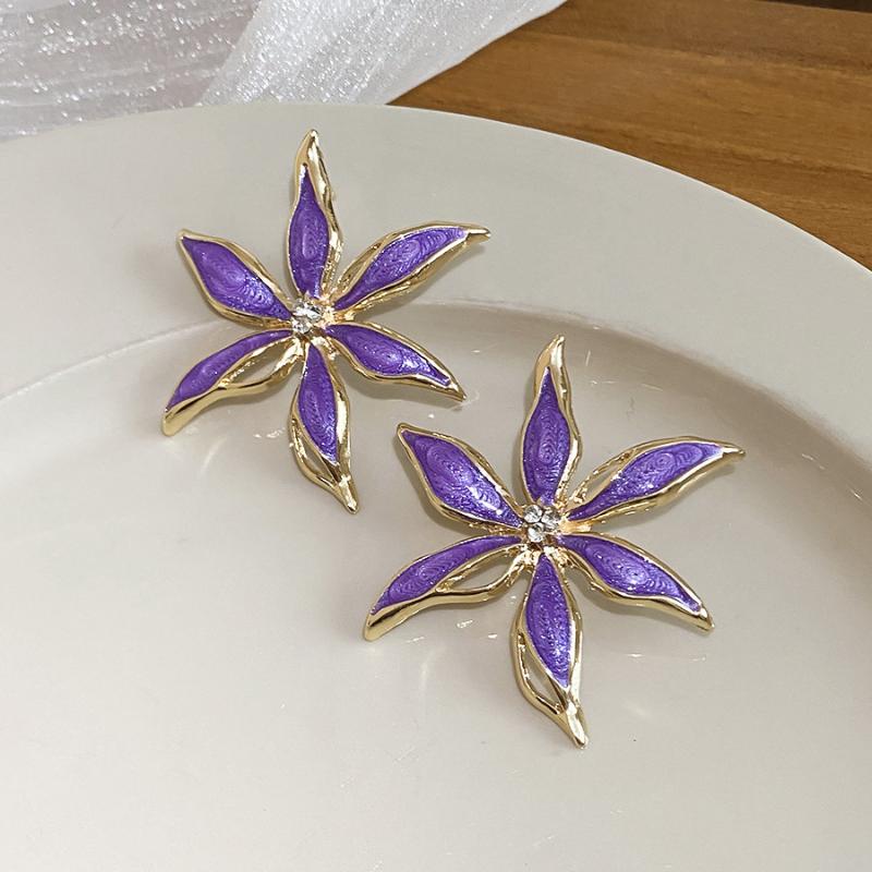 Vintage Metal Colorful Oil Dripping Flower Big Earrings For Women Sweet Simple Fashion Bohemia Trendy Jewelry Accessories Gifts