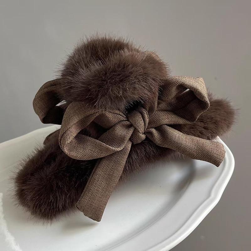 

Women s Plush Bow Shark Hair Clip - Autumn/Winter 2025 Collection колір темно кави