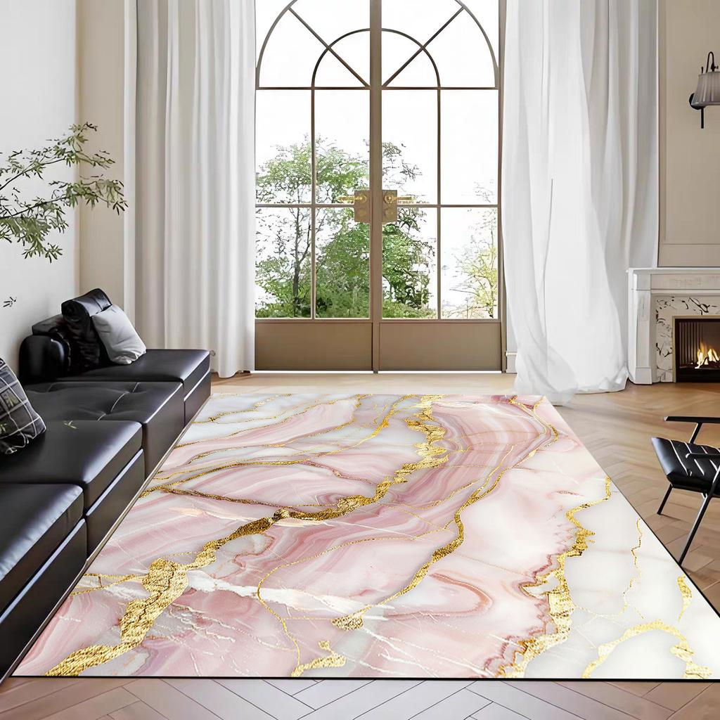 Modern Luxury Marble Carpets for Living Room Decor Fashion Gold Wire Sofa Side Coffee Tables Mat Non-slip Washable Bedroom Rugs
