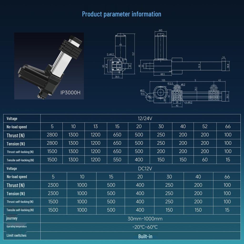 Industrial Grade DC Linear Motor with Telescopic Electric Push Rod IP3000H