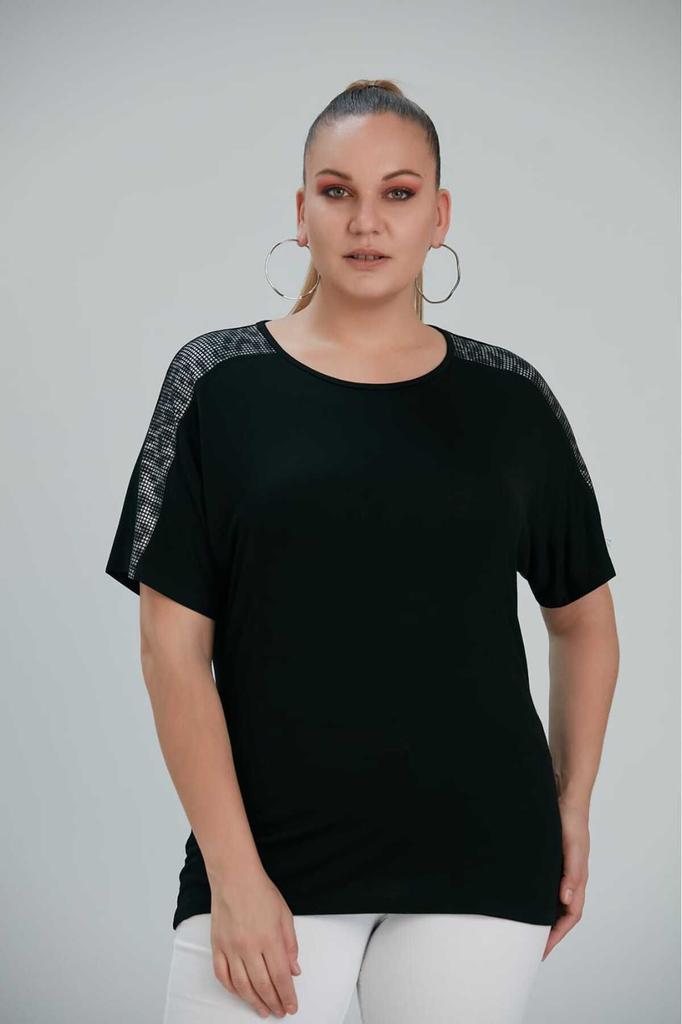 Damen Übergröße Bluse Schwarz Übergröße Leopard Kurzarmbluse