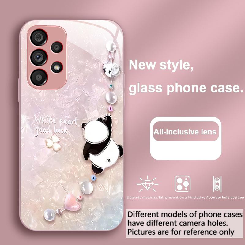 

Брелок-панда Серебряный Для Samsung Galaxy S23 U Ltra 24 Plus S20 21 FE S25 Ultra A70 A72 73 51 52 53 Закаленное Стекло Чехол для Телефона Samsung S21 FE