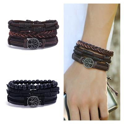 Tree of Life Multi-layer Men's Leather Woven Bracelet, Women's Wooden Bead Trinkets, Handmade Bracelets, Valentine's Day, Birthday Gifts
