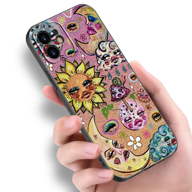 

Чехол для телефона в стиле инди-хиппи-арт для Apple iPhone 14 13 12 Mini 11 Pro Max 7 8 XR X XS 7 8 Plus SE 2020 2022, черный мягкий чехол iPhone 13