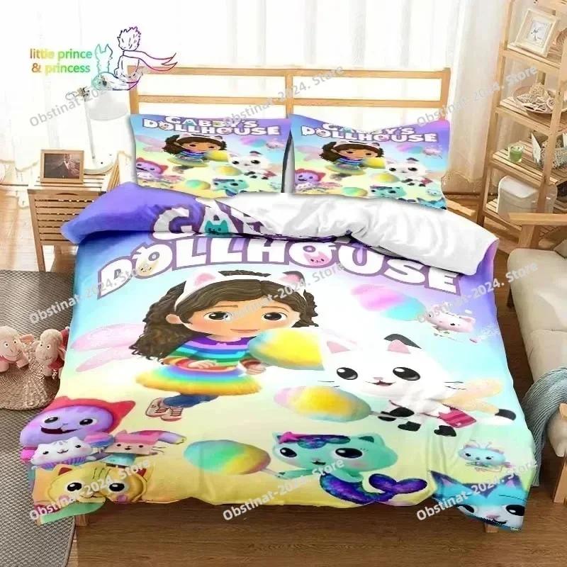 Gabby's Dollhouse Cartoon 3D Bedding Set Printed Single Comforter Quilt Bed Duvet Cover Pillow Case 3 Pieces Set Kids Adult Size